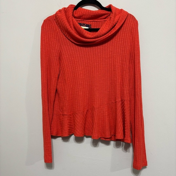 Anthropologie Sweaters - Anthropologie Vibrant Orange, Cowl Neck Long Sleeve Shirt